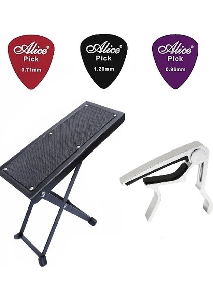 Dadi Gitar Ayak Sehpası ( Footstool ) + Kapo + 3 Adet Pena