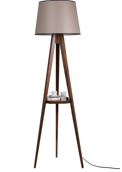 Sehbalı Tripod Ceviz Lambader Pramit 82 Abajurlu