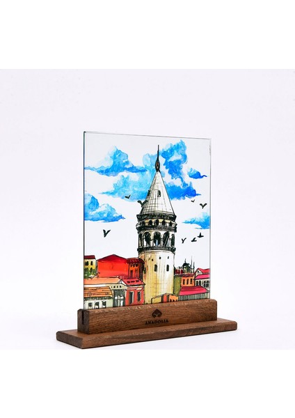 Galata Kulesi ve Bulutlar Illüstrasyon Dekoratif Cam Pano modelleri