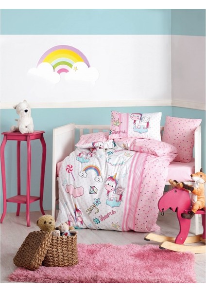 Cotton Box Nevresim Takımı Flanel Bebek Unicorn Pembe