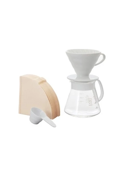 V60 02 Coffee Maker (White Ceramic) - Harıo V60 02 Kahve Demleme Seti (Beyaz Seramik)