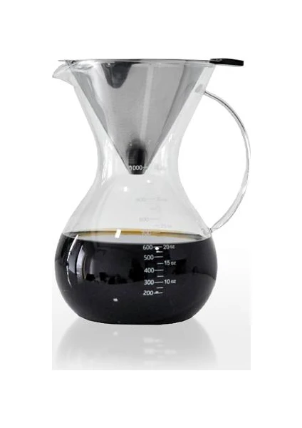 1000 ml Çelik Filtreli *chemex Kahve Demleme Sürahisi-Karaf (Pour Over Dripper Coffee Server)