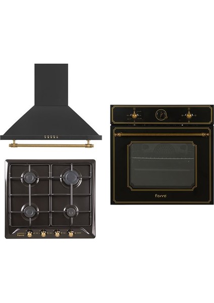 Rustik Siyah Ankastre Set (Davlumbaz D021 - Ocak SR640 - Fırın 4004)