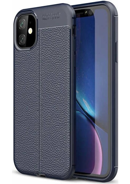Apple iPhone 11 Pro (5.8'') Kılıf Ultra Korumalı Deri Desenli Lüx Niss Silikon Kılıf Lacivert