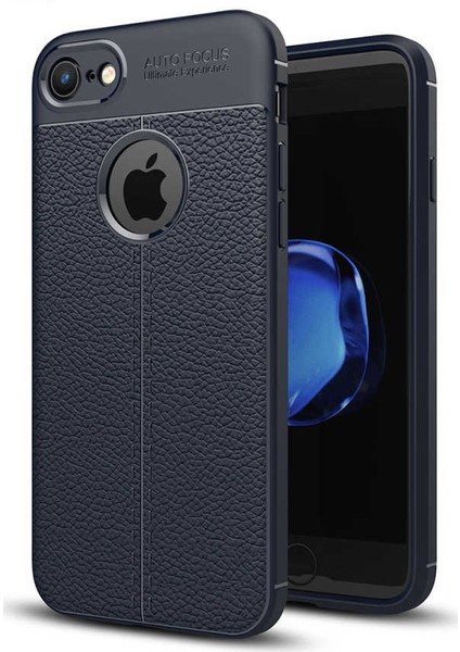 Apple iPhone 6 Plus Kılıf Ultra Korumalı Deri Desenli Lüx Niss Silikon Kılıf Lacivert