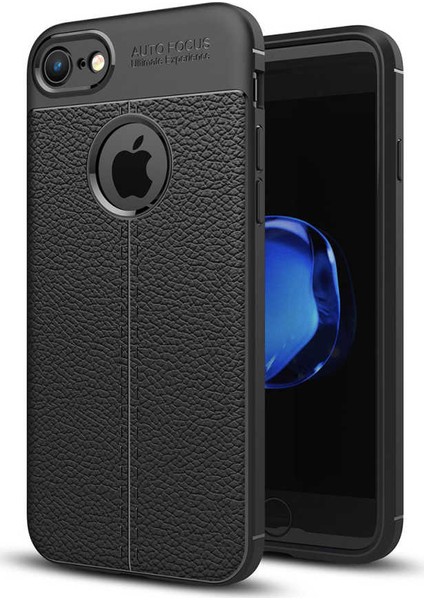 Apple iPhone 6 Plus Kılıf Ultra Korumalı Deri Desenli Lüx Niss Silikon Kılıf + Cam Ekran Koruyucu Siyah