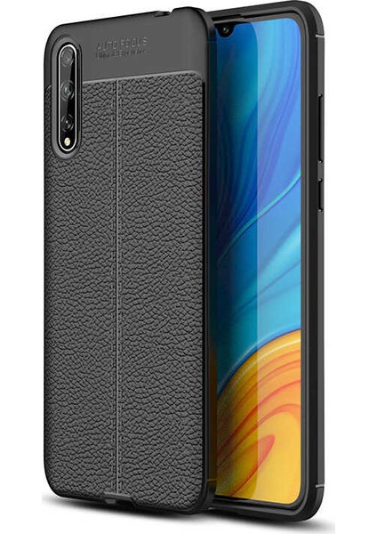Huawei P Smart S (Y8P) Kılıf Ultra Korumalı Deri Desenli Lüx Niss Silikon Kılıf + Tam Kaplayan 6d Nano Ekran Koruyucu Siyah
