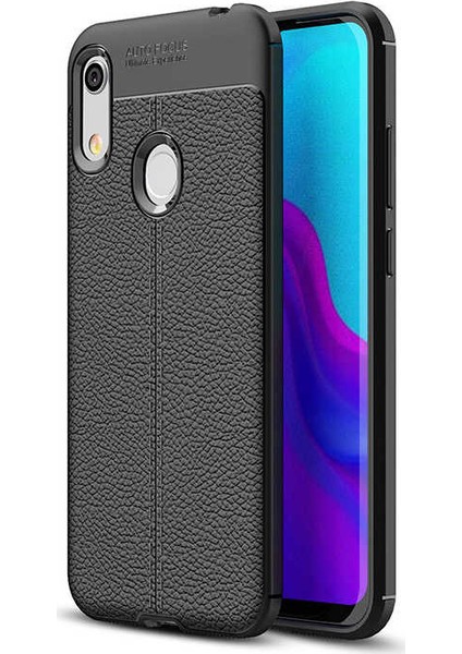Huawei Y6S 2019 Kılıf Ultra Korumalı Deri Desenli Lüx Niss Silikon Kılıf + Tam Kaplayan 5d Cam Ekran Koruyucu Siyah