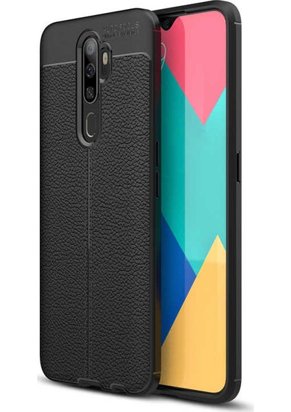 - Oppo A5 2020 - Kılıf Deri Görünümlü Auto Focus Karbon Niss Silikon Kapak