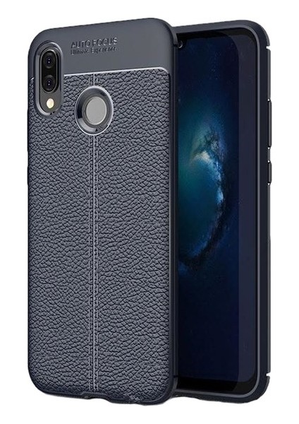 Samsung Galaxy A20A30 Kılıf Ultra Korumalı Deri Desenli Lüx Niss Silikon Kılıf + Tam Kaplayan 6d Nano Ekran Koruyucu Lacivert