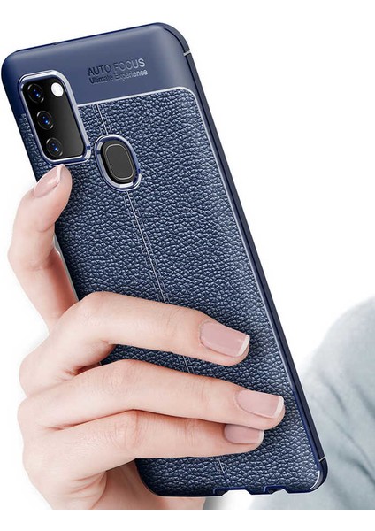 Samsung Galaxy A21S Kılıf Ultra Korumalı Deri Desenli Lüx Niss Silikon Kılıf Lacivert modelleri