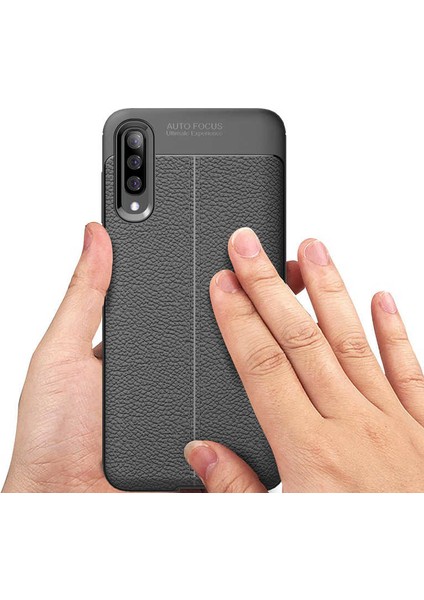 Samsung Galaxy A50 Kılıf Ultra Korumalı Deri Desenli Lüx Niss Silikon Kılıf + Tam Kaplayan 6d Nano Ekran Koruyucu Kırmızı modelleri