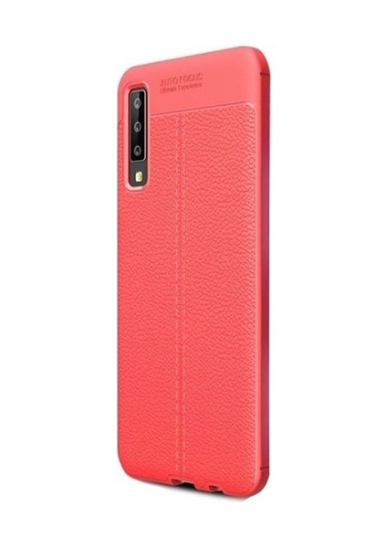 Samsung Galaxy A7 2018 Kılıf Ultra Korumalı Deri Desenli Lüx Niss Silikon Kılıf Kırmızı