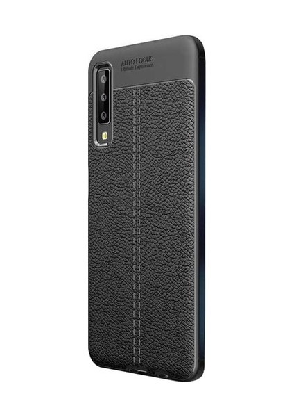 Samsung Galaxy A7 2018 Kılıf Ultra Korumalı Deri Desenli Lüx Niss Silikon Kılıf Siyah