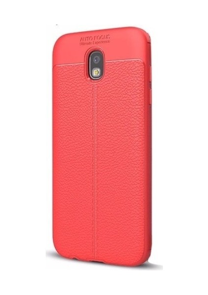 Samsung Galaxy J5 Pro Kılıf Ultra Korumalı Deri Desenli Lüx Niss Silikon Kılıf + Nano Ekran Koruyucu Kırmızı