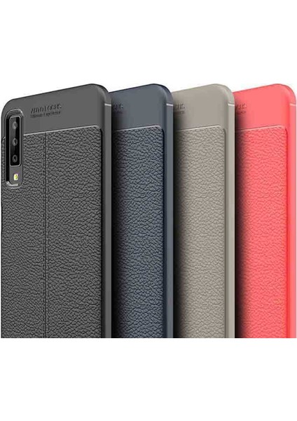 Samsung Galaxy M10 Kılıf Ultra Korumalı Deri Desenli Lüx Niss Silikon Kılıf + Tam Kaplayan 6d Nano Ekran Koruyucu Kırmızı