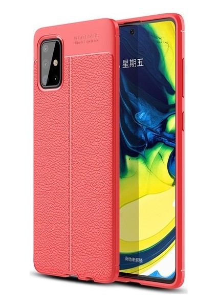 Samsung Galaxy M31S Kılıf Ultra Korumalı Deri Desenli Lüx Niss Silikon Kılıf + Tam Kaplayan 5d Cam Ekran Koruyucu Kırmızı