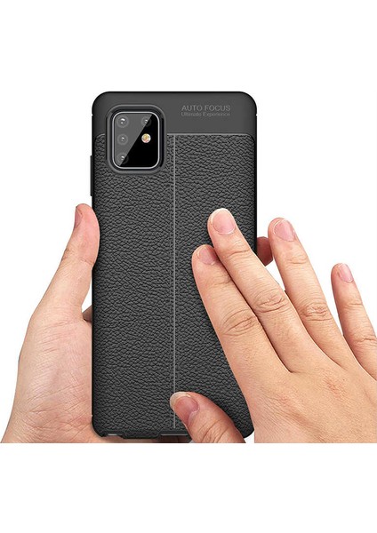 Samsung Galaxy Note 10 Lite (A81) Kılıf Ultra Korumalı Deri Desenli Lüx Niss Silikon Kılıf + Tam Kaplayan 5d Cam Ekran Koruyucu Siyah modelleri