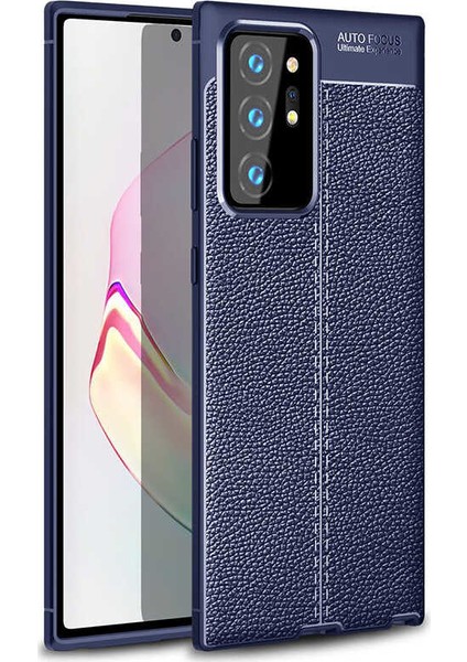 Samsung Galaxy Note 20 Ultra Kılıf Ultra Korumalı Deri Desenli Lüx Niss Silikon Kılıf + Tam Kaplayan 6d Polymer Nano Ekran Koruyucu Lacivert