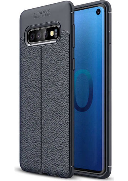 Samsung Galaxy S10 Kılıf Ultra Korumalı Deri Desenli Lüx Niss Silikon Kılıf + Tam Kaplayan 3D Cam Ekran Koruyucu Lacivert