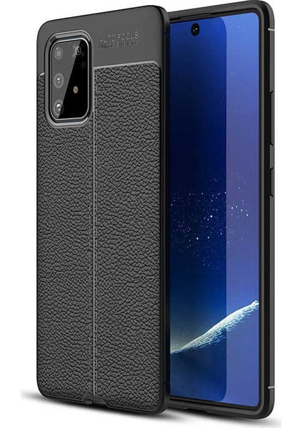 Samsung Galaxy S10 Lite (A91) Kılıf Ultra Korumalı Deri Desenli Lüx Niss Silikon Kılıf + Tam Kaplayan 6d Nano Ekran Koruyucu Siyah
