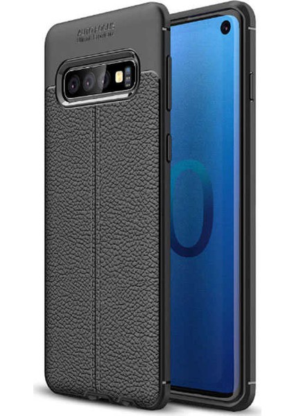 Samsung Galaxy S10E Kılıf Ultra Korumalı Deri Desenli Lüx Niss Silikon Kılıf Siyah