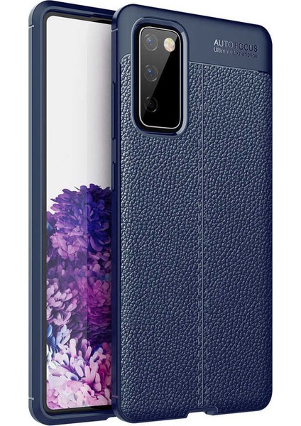 Samsung Galaxy S20 Fe Kılıf Ultra Korumalı Deri Desenli Lüx Niss Silikon Kılıf + Tam Kaplayan 5d Cam Ekran Koruyucu Lacivert