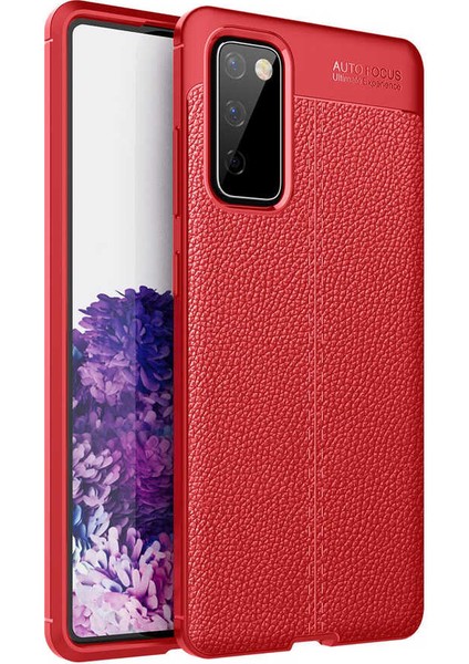 Samsung Galaxy S20 Fe Kılıf Ultra Korumalı Deri Desenli Lüx Niss Silikon Kılıf + Tam Kaplayan 5d Cam Ekran Koruyucu Kırmızı