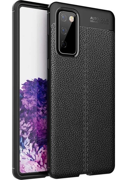 Samsung Galaxy S20 Fe Kılıf Ultra Korumalı Deri Desenli Lüx Niss Silikon Kılıf + Tam Kaplayan 5d Cam Ekran Koruyucu Siyah