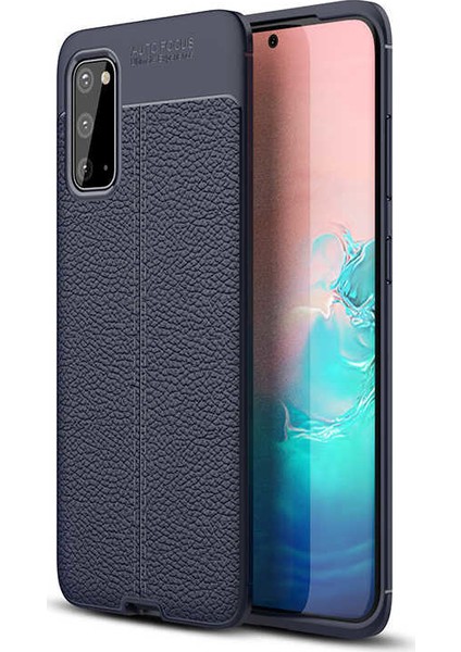 Samsung Galaxy S20 Kılıf Ultra Korumalı Deri Desenli Lüx Niss Silikon Kılıf + Tam Kaplayan 3D Cam Ekran Koruyucu Lacivert