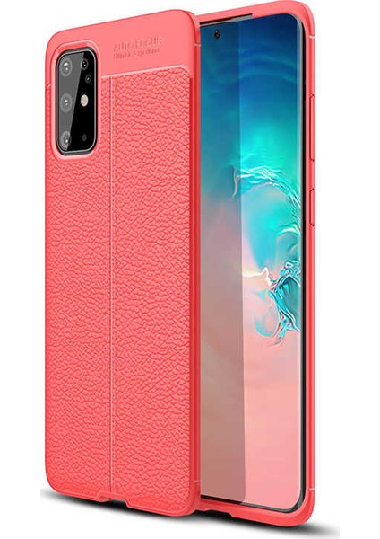 Samsung Galaxy S20 Plus Kılıf Ultra Korumalı Deri Desenli Lüx Niss Silikon Kılıf + Tam Kaplayan 6d Polymer Nano Ekran Koruyucu Kırmızı