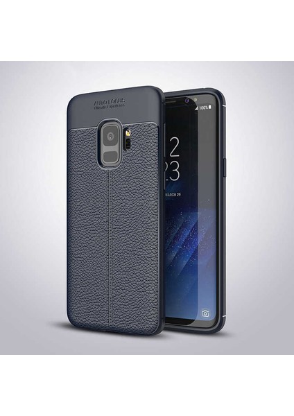 Samsung Galaxy S9 Kılıf Ultra Korumalı Deri Desenli Lüx Niss Silikon Kılıf + Tam Kaplayan 6d Polymer Nano Ekran Koruyucu Lacivert