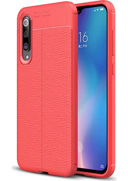 - Xiaomi Mi 9 - Kılıf Deri Görünümlü Auto Focus Karbon Niss Silikon Kapak