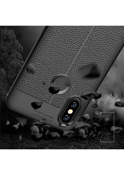 Xiaomi Mi A2 Lite Kılıf Ultra Korumalı Deri Desenli Lüx Niss Silikon Kılıf + Tam Kaplayan 6d Nano Ekran Koruyucu Lacivert modelleri