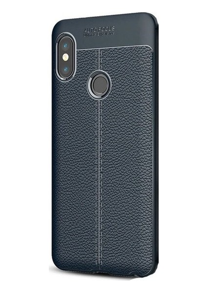Xiaomi Redmi Note 5 Pro Kılıf Ultra Korumalı Deri Desenli Lüx Niss Silikon Kılıf + Cam Ekran Koruyucu Lacivert