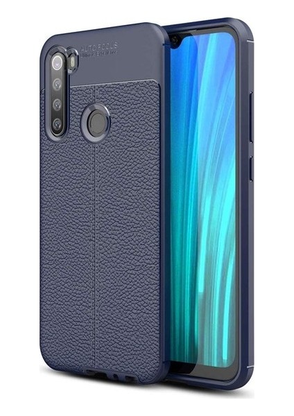 Xiaomi Redmi Note 8 Kılıf Ultra Korumalı Deri Desenli Lüx Niss Silikon Kılıf + Cam Ekran Koruyucu Lacivert