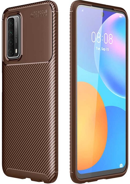 - Huawei P Smart 2021 - Kılıf Auto Focus Karbon Negro Silikon Kapak - Kahverengi - T15492