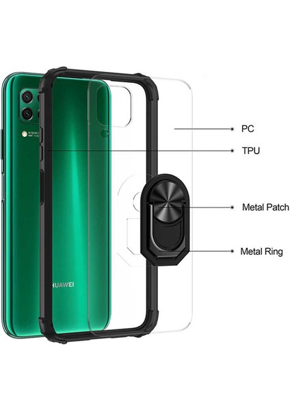 Huawei P40 Lite Military Armor Tank Zırh Arkası Şeffaf Köşe Korumalı Mola Kapak