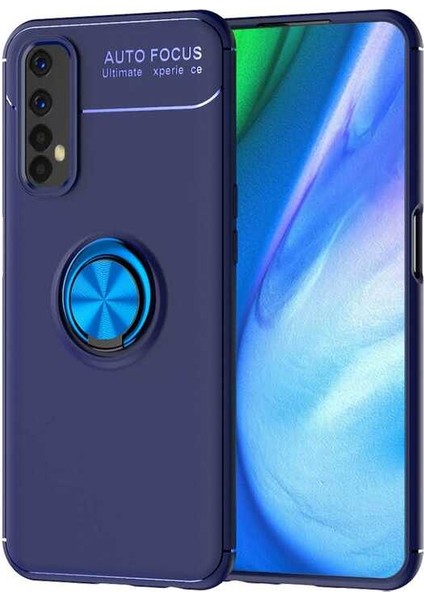 - Realme 7 - Kılıf Yüzüklü Karbon Ravel Silikon Kapak - Mavi