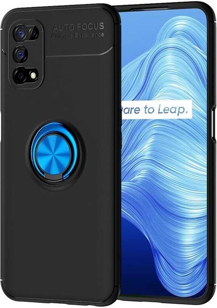 - Realme 7 Pro - Kılıf Yüzüklü Karbon Ravel Silikon Kapak - Siyah-Mavi - T15427