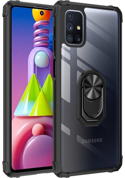 - Samsung Galaxy M51 - Kılıf Yüzüklü Arkası Şeffaf Koruyucu Mola Kapak - Siyah - T15554