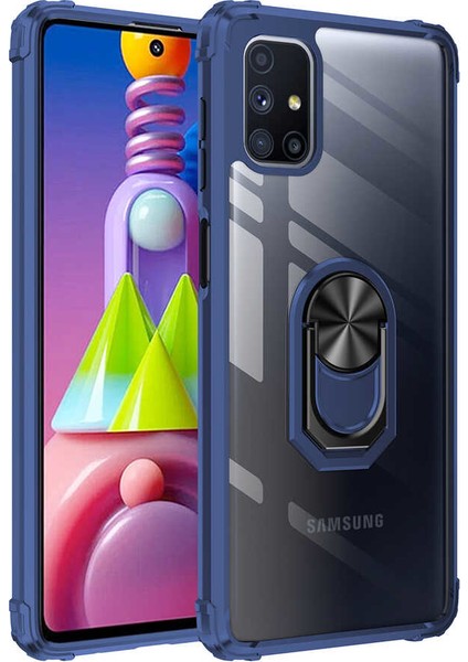 - Samsung Galaxy M51 - Kılıf Yüzüklü Arkası Şeffaf Koruyucu Mola Kapak - Lacivert - T15554
