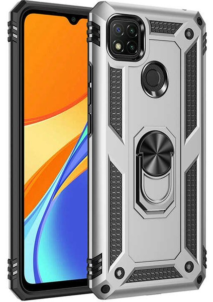 Xiaomi Redmi 9c Kılıf Tank Zırh Yüzüklü Mıknatıslı Standlı Kapak (Vega)