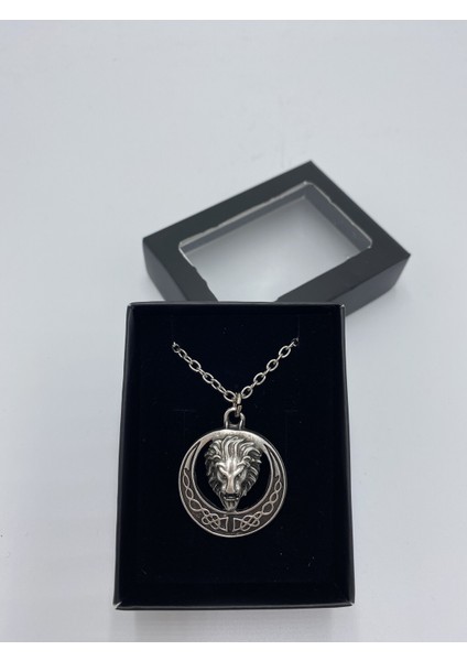 Unisex Gümüş Kaplama Kabartma Desenli Aslan Figür Kolye