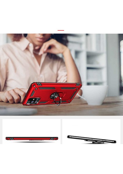 Samsung Galaxy M31S Kılıf Çift Katmanlı Yüzüklü Manyetik Vega Kapak Lacivert + Tam Kaplayan 5d Cam Ekran Koruyucu Lacivert fırsatları