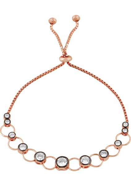 Rodajlı Taş ve Halkalar Asansörlü Bileklik Rose Renk