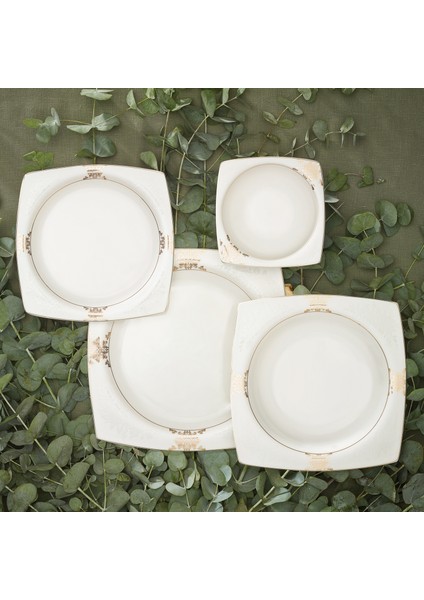 Fine Pearl Barok 26 Parça 6 Kişilik Kare İnci Kahvaltı/Servis Takımı