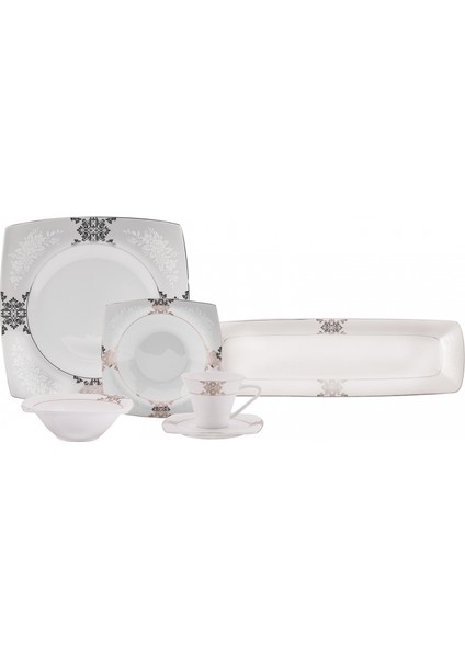 Fine Pearl Barok 26 Parça 6 Kişilik Kare İnci Kahvaltı/Servis Takımı