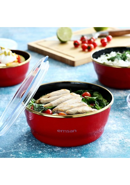 Troy Emaye 3'lü Saklama Kabı Kırmızı