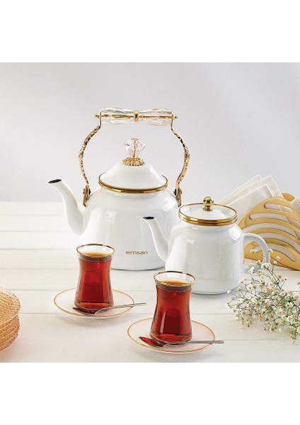 Troy Vintage İndüksiyon Tabanlı Beyaz Kettle